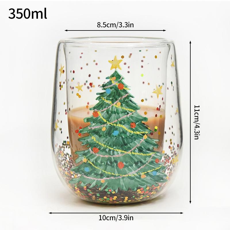 Glass Cup Christmas Double Wall Glass Cup Coffee Milk Mug Transparent Water Bottle Heat-resistant Anti Scald Double-layer Cup
