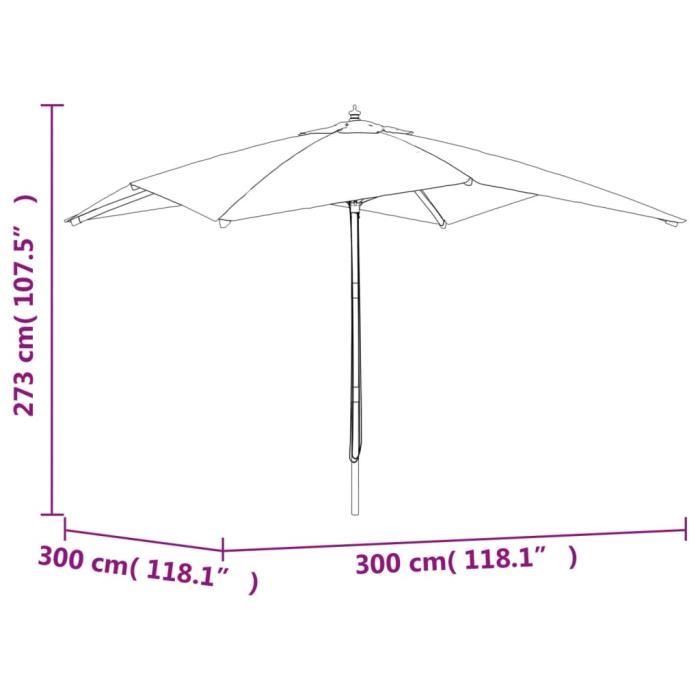 VidaXL Parasol de jardin avec mât en bois bleu azuré 300x300x273 cm 363198