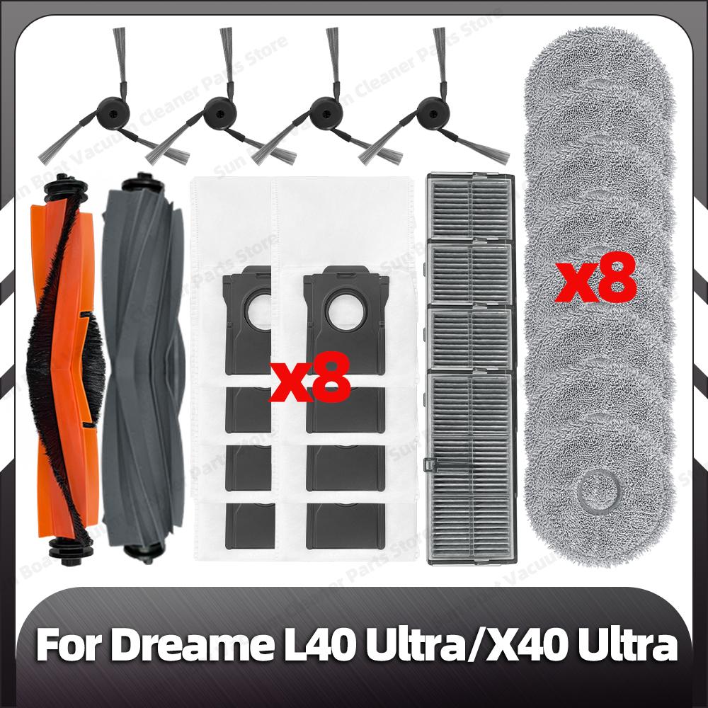 Compatible for Dreame L40 Ultra / X40 Ultra Replacement Main Side Brush HEPA Filter Mop Pad Dust Bag Spare Parts