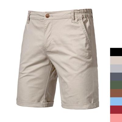 New Summer 100% Cotton Solid Shorts Men High Quality Casual Business Social Elastic Waist Men Shorts