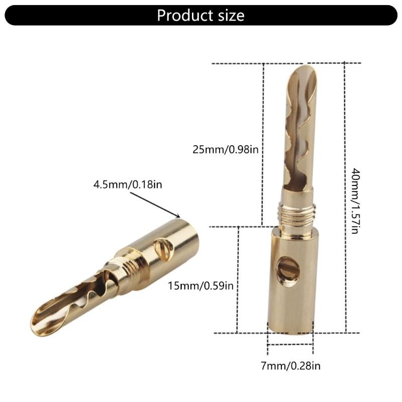Banana Plug Gold Plated 5mm Male Speaker Cables Connectors Adapter Gold Plated Electrical Plug Assembly for Speaker