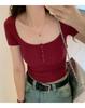 Women's Summer 2026 Slim Fit Solid Color Cropped T-shirt