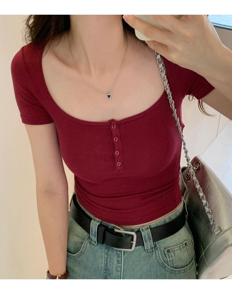 Women's Summer 2026 Slim Fit Solid Color Cropped T-shirt