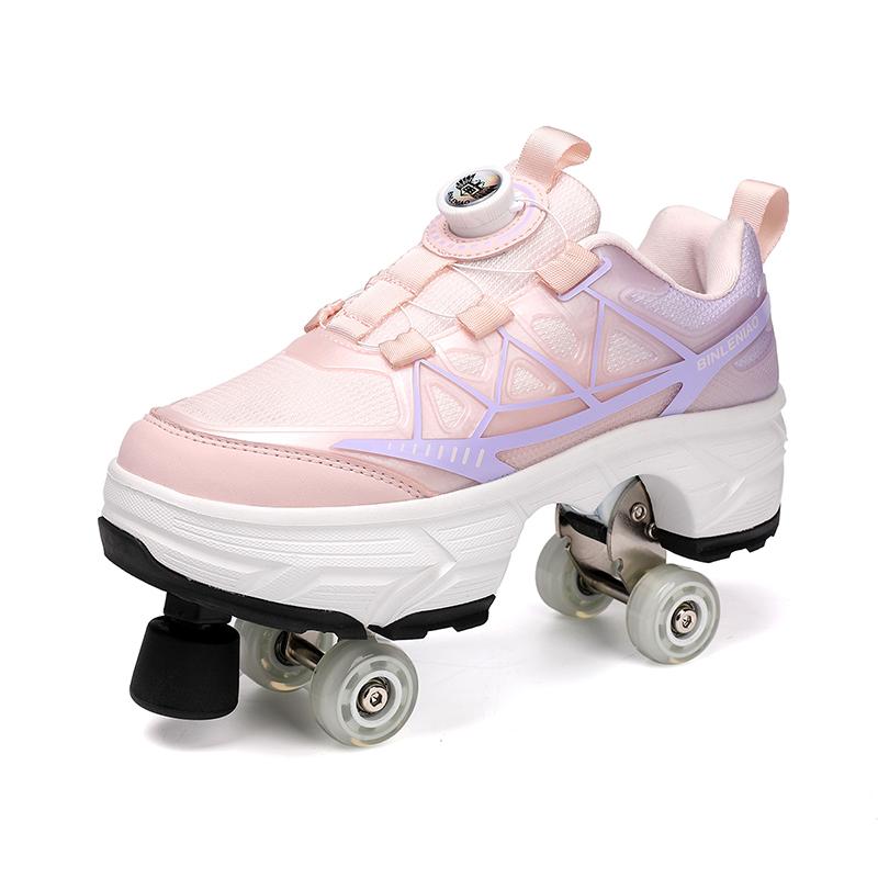 Mens Four-wheel Walking Shoes Women's Roller Skates Children's Skates Boys'/ Girls' Sports Shoes with Brake