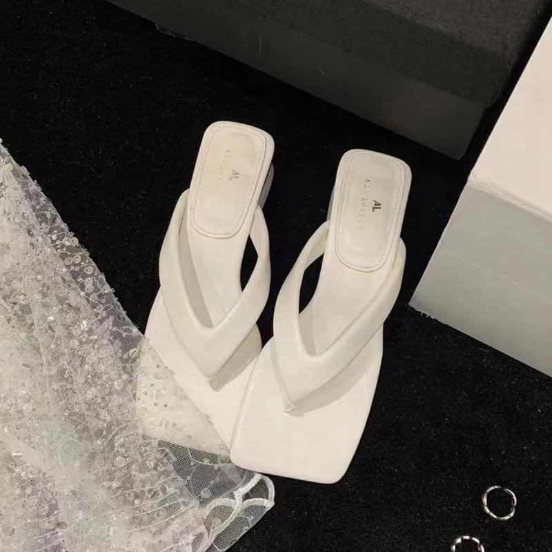 Fashion SUOJIALUN 2025 Summer Candy Color Women Slipper Fashion Square Toe Slip On Ladies Casual Flip Flop Square Low Heel Outdoor Slide