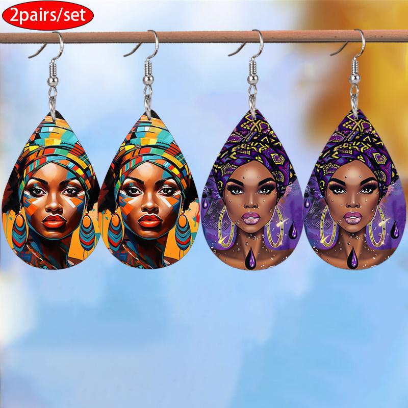 

Красочный этнический костюм Африканский женский узор Серьги из ПУ кожи Женские элегантные серьги Серьги в этническом стиле Серьги для личности