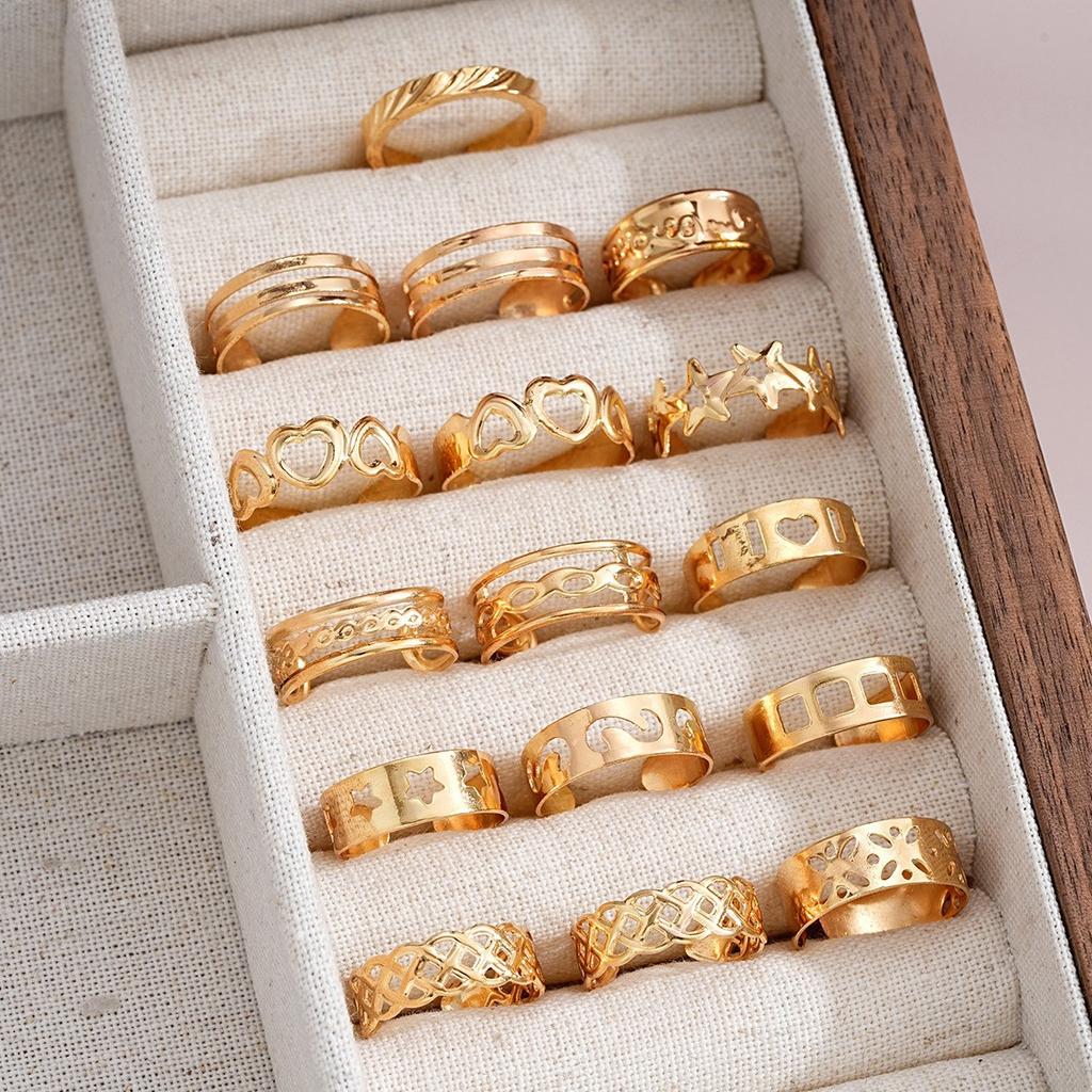 16Pcs/Set Creative Adjustable Toe Rings for Women Simple Silver Color Hollow Out Heart Star Foot Rings Set Fashion Jewelry Gifts