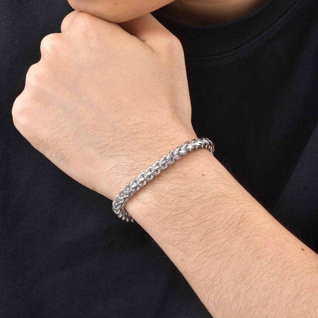 Vnox Men's Stainless Steel Single Layer Franco Link Chain Bracelet , 6mm Width Adjustable Length Bracelets Jewelry Gifts for Him