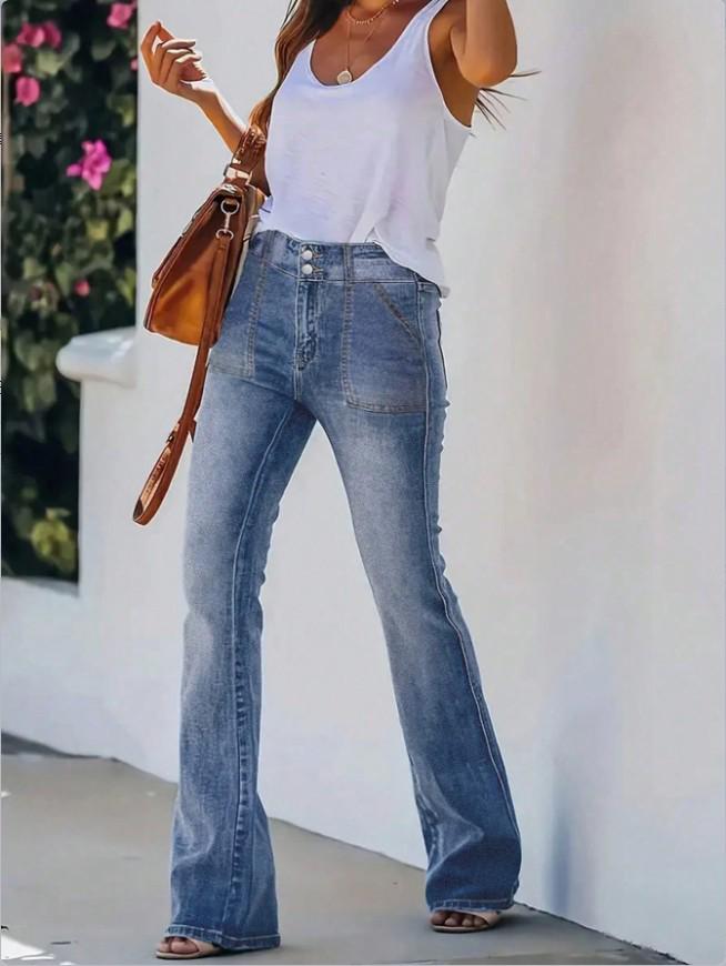 

TC08973 Women s Micro-Flare Denim Pants - European & American Spring Collection XL темно-синього кольору