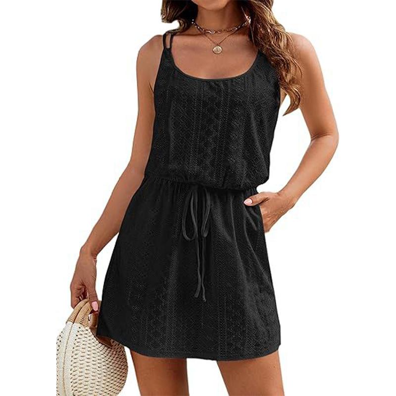 Damen Kurzer Rock Cut-out Einfarbig Crossover Lockeres Bohemian Kleid