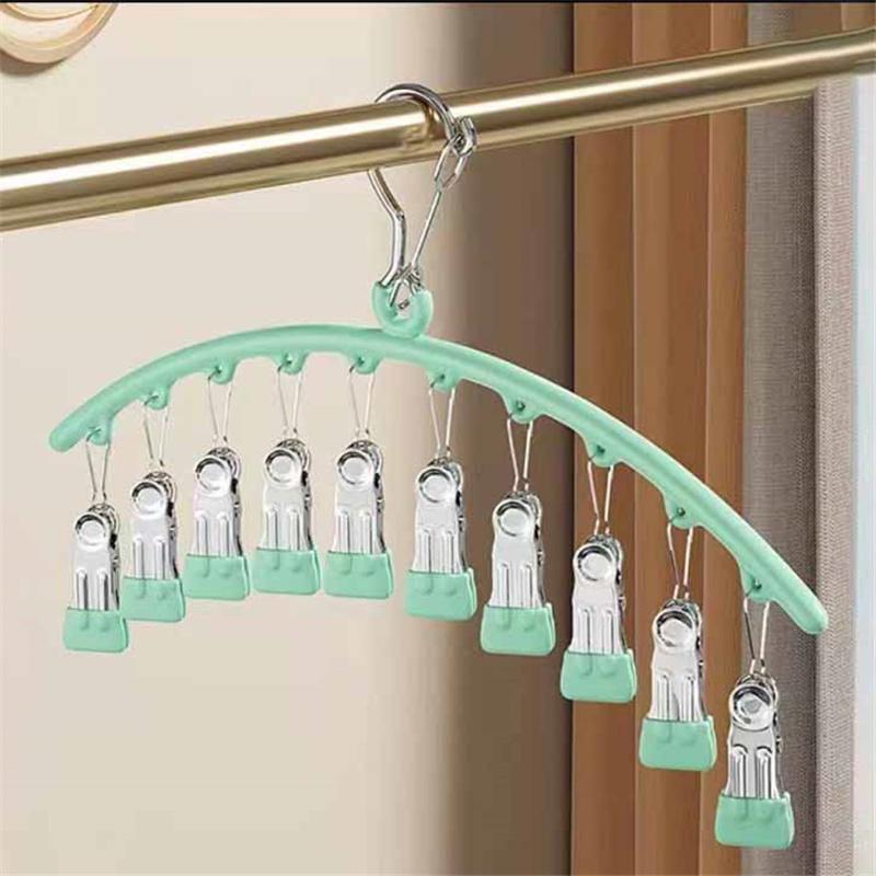 10 зажимов из нержавеющей стали, ветрозащитная, нескользящая, сушильная вешалка для одежды, носков, нижнего белья, одежды, сушильная вешалка для белья светло-зеленый