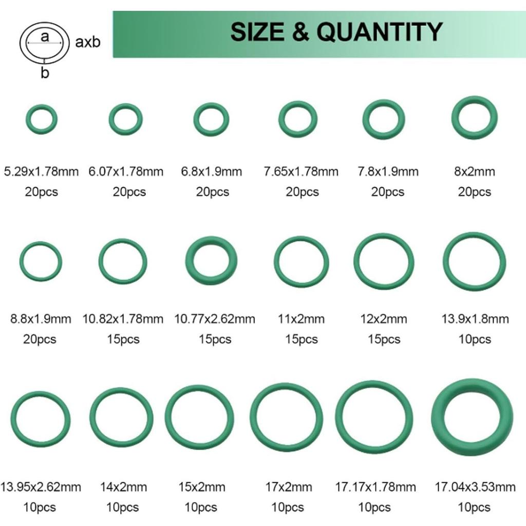 Car AC Service Kit 40pcs/102pcs Valve Cores + 270 O-Rings + Tools R12/R134a Compatible Nitrile Rubber Seals for Repair, Maintenance