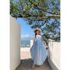 Photo Fairy Light Yellow Plaid Vacation Halter Dress Dopamine Island Vacation Beach Neck Dress