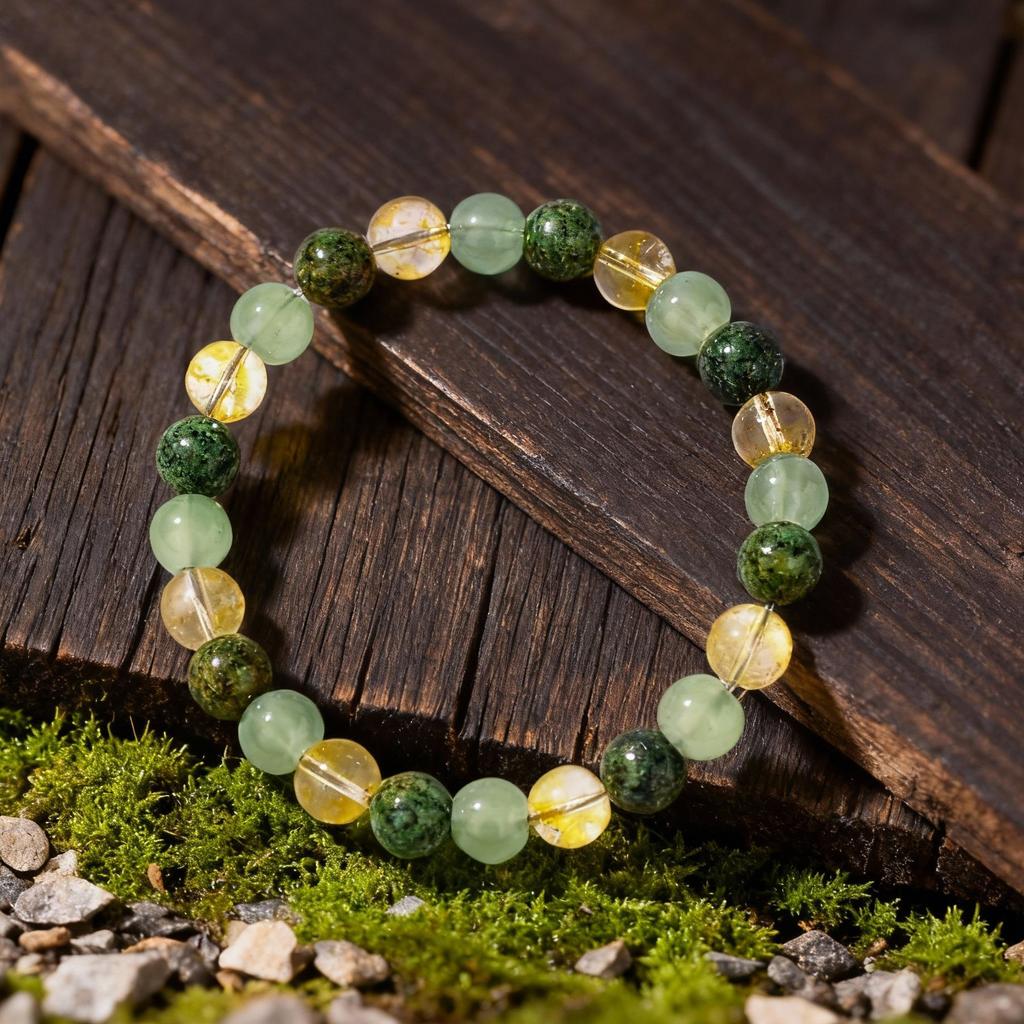 Festive Gifts Green Aventurine Prehnite Citrine Beaded Bracelet Fresh Fashion Jewelry For Women Daily Wear Gift