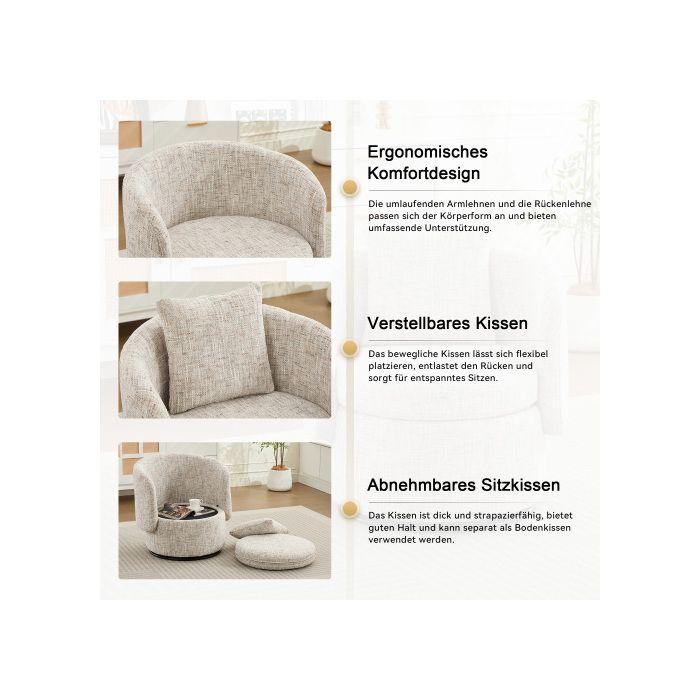 Fauteuil Pivotant Exclusif En Peluche – Un Élégant Fauteuil Club Au Design Circulaire Et Aux Coussins Décoratifs – Blanc Ivoire