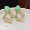Medieval Style Temperament Green Diamond Flower Earrings Women's 111 Silver Needle Irregular Design Pearl Earrings