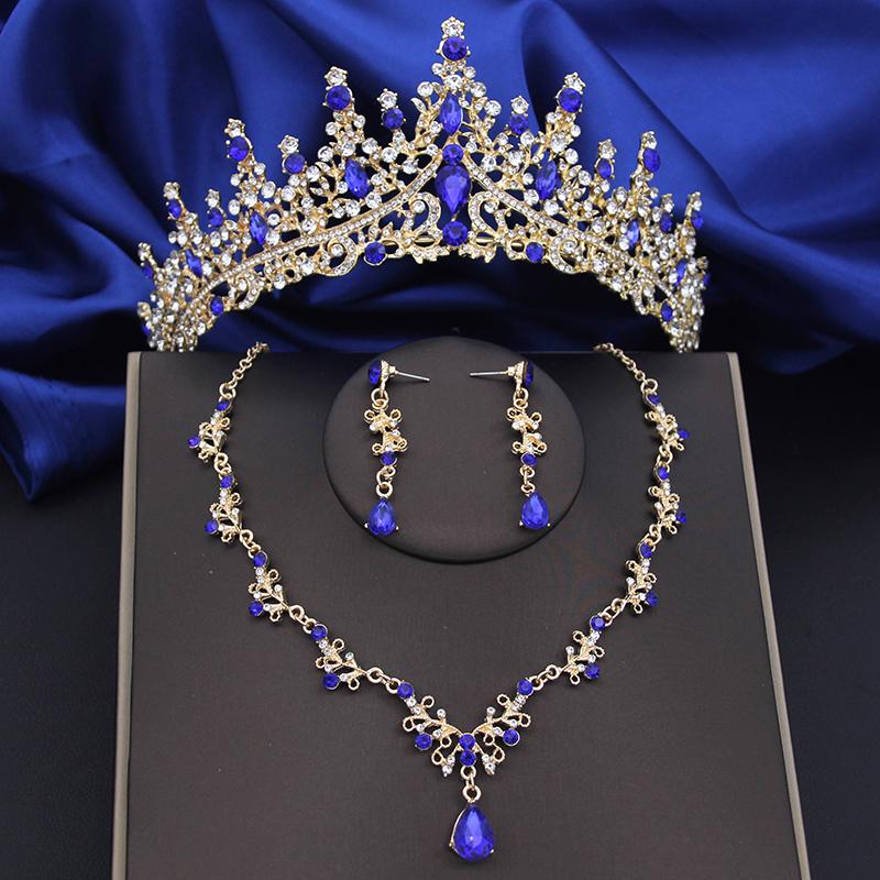 Quality copper Color Water Drop Bridal Jewelry Sets Princess Tiaras Necklace Earrings Wedding Crown Jewellry Set for Brides