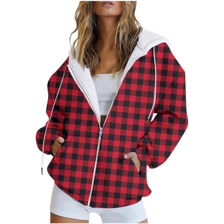 Printed Casual Hoodie Coat Long Sleeve Zipper Sweatshirt Cardigan Jacket Pocket Women Fashion Autumn Winter