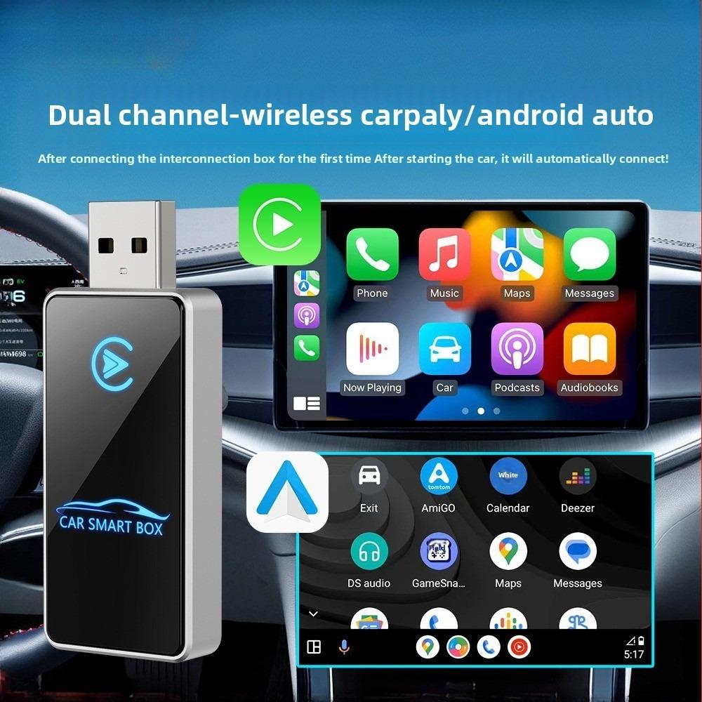 Car Wireless Carplay Box USB Plug Play Convert Wired to Wireless with Colorful Glass Cover