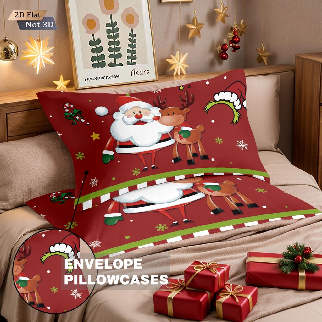3pcs Merry Christmas Santa Claus Gold Printed Quilt Set Multi Size Dormitory Bedding Holiday Decoration Machine Washable