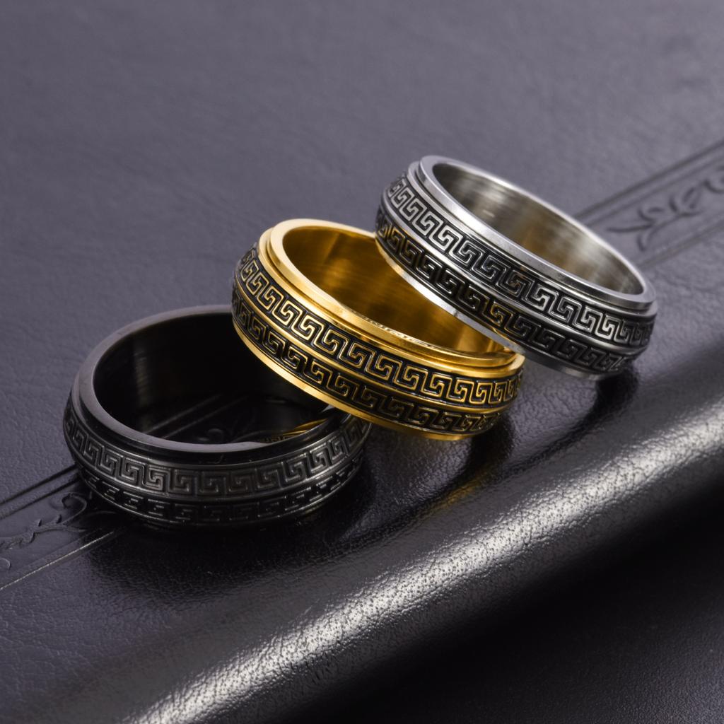 2026 Great Wall Pattern Men's Rotatable Return Pattern Ring Fashionable Trendy Men's Stress Relief Ring