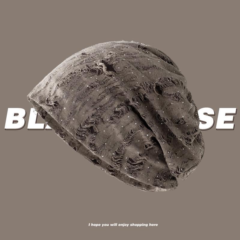 

Ретро дырявая пустошь ветер холодная шапка женская осенне-зимняя свободная универсальная шапка-бини маленькая шапка тренд average size (56-58cm) светло-серый