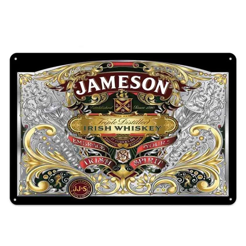 Öl Vin Jameson Affisch Metallplåt Skylt Vintage Metallväggplattor Hantverk Dekor Bar Café Kök Plåt Målning Järnplattor