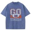 Go Tigers Letter Print Women T-Shirt Wash Oversized Unisex Couple Short Sleeve Street Hip Hop Top Sweetheart Y2k Tees