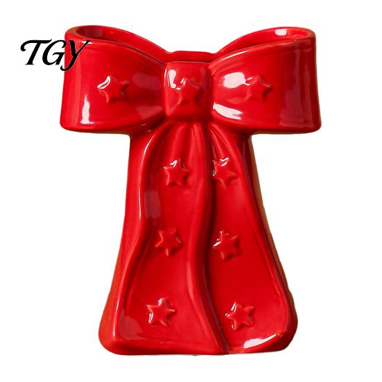 Flower Arrangement Pot Ceramic Bow Vase with Star, Decorative Flowers Vase, Creative Chic Room Decor Gifts Holder for Living Table Centerpiece