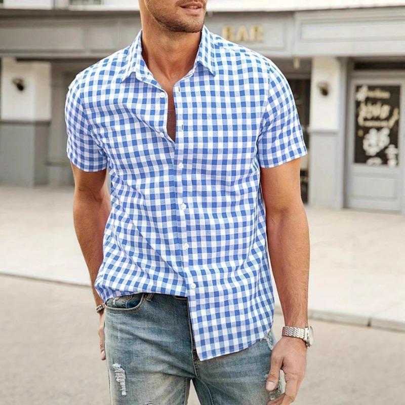 Heren Casual Omgeslagen Kraag Geruit Knopen Shirt