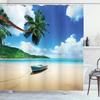 Summer Tropical Beach Scenery Shower Curtain with Hooks Seaside Island Palm Trees Blue Sea Bath Curtain Bathroom Bathtub Decor