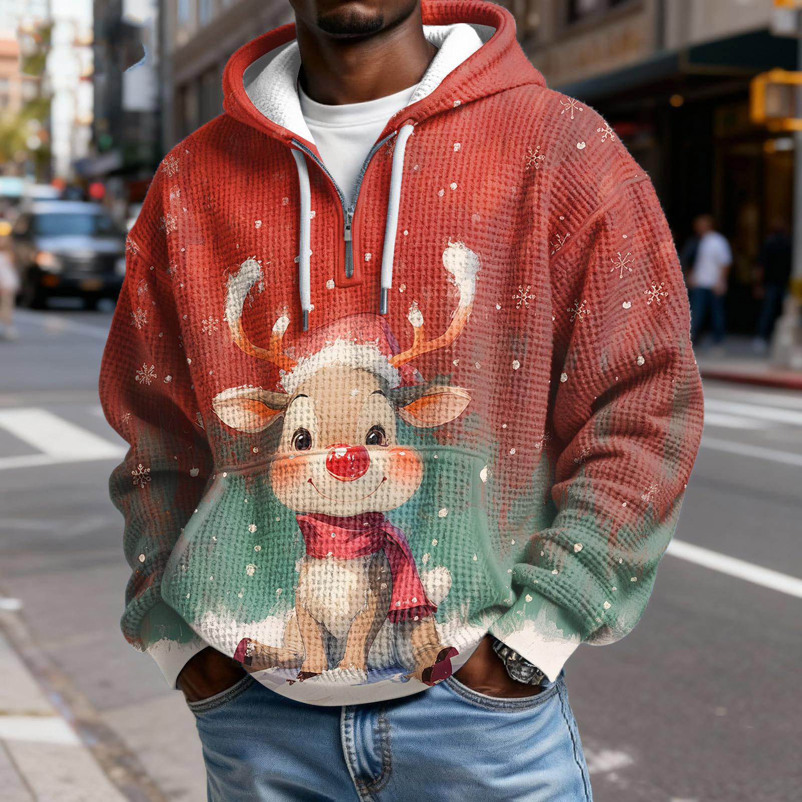 

Мужской Модный Трендовый Худи с капюшоном на половину молнии Пуловер Утепленный Флисовая текстура Толстовка XL