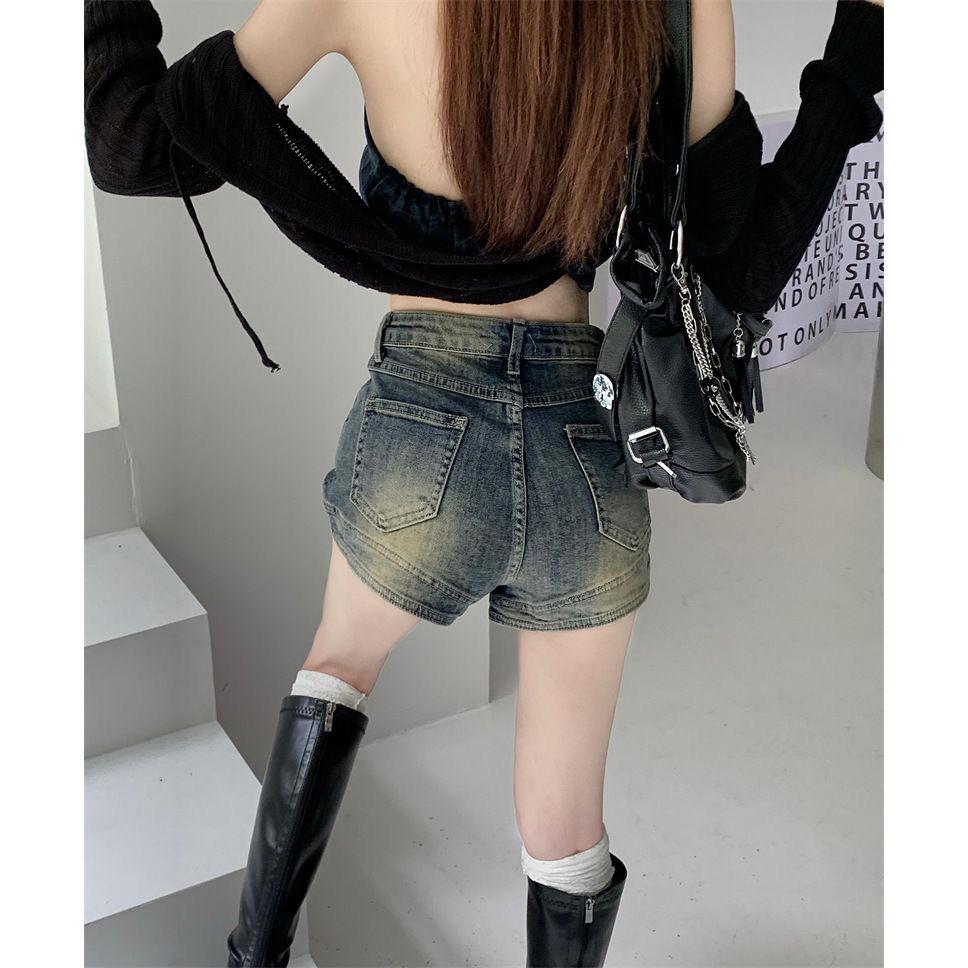 American Spicy Girl High-Waist Retro Denim Shorts - Women's Summer 2023 Slim Bodycon Hot Pants