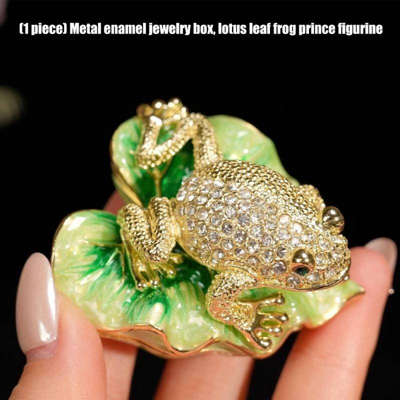Animal Jewelry Holder with Lid, Metal Leaf Figure for Earring Storage, Dresser Display, Desk Accent, Small Item Case