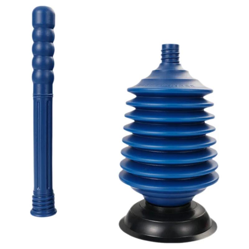 Blue Thickened Bellows Toilet Plunger Heavy Duty High Suction for Apartment Bathroom Clog Cleaning