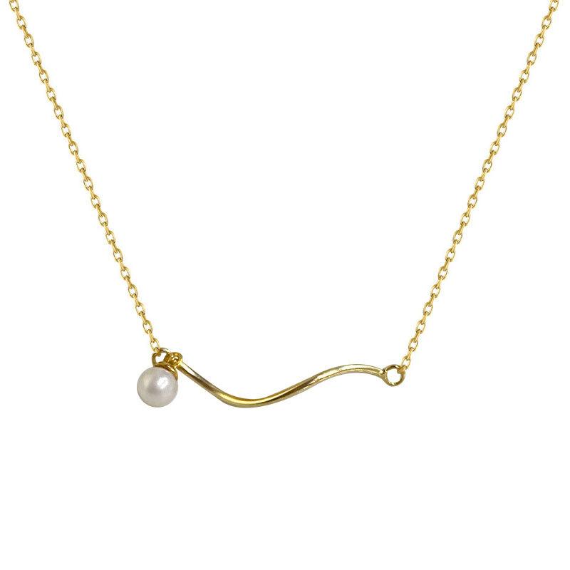 Minimally Wave Shaped Pearl Pendant Necklace with French Style and High-quality Collarbone Chain, New Trend