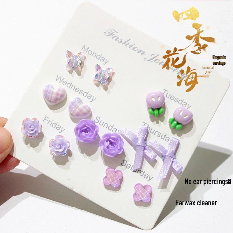 Cherry Blossom Pink Camellia Stud Earrings - Cute & Sweet Set with Magnetic Clips, Fresh Style.