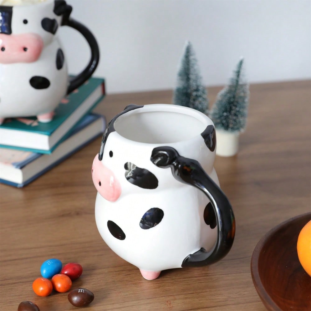 1pc Cute Cow Ceramic Mug, Handmade Large Capacity Milk Cup, Animal Themed Juice Cup, Birthday, Christmas, Valentine's Day Gift Back To School