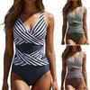 Maillot de bain une pièce mode femme, col en V, rayé, froncé, dissimulant le ventre, dos nu