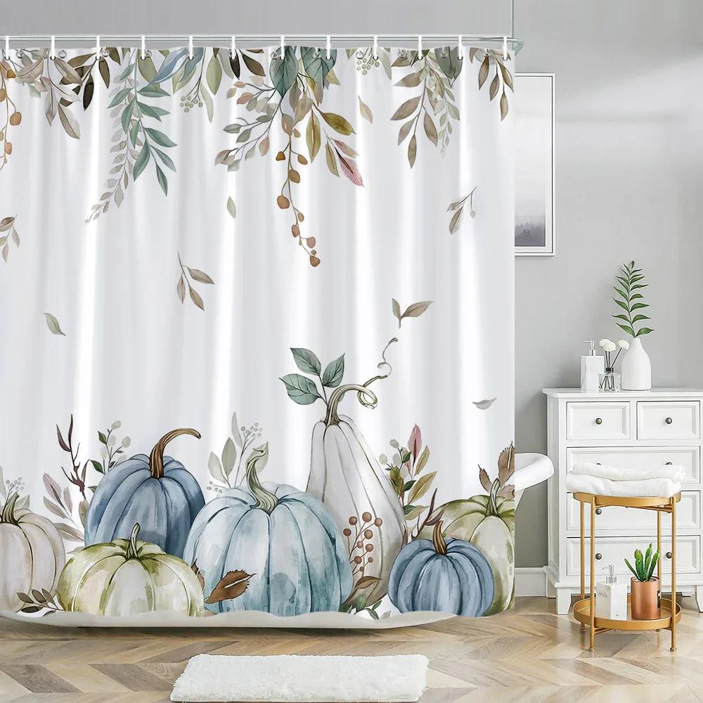 Fall Thanksgiving Shower Curtains for Bathroom Autumn Farmhouse Red Truck Maple Leaf Washable Fabric Bath Curtain Bathroom Decor
