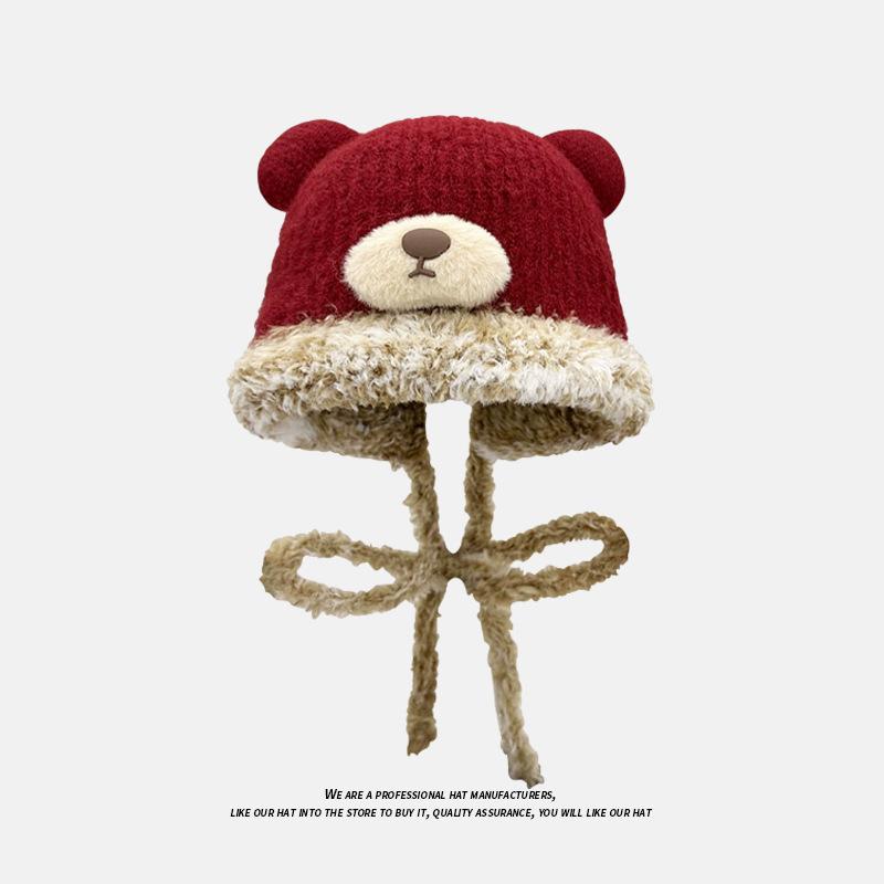 

Cute Bear Plush Hat for Women in Winter Warm and Plush Woolen Hat To Protect Against Cold and Ear Protection One Hat Dual Purpose Bag Knitted Hat One size
