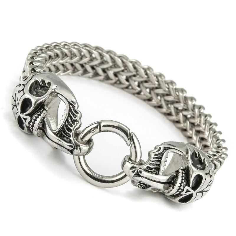 Mens Stainless Steel Skull Charm Bracelet Punk Style Titanium Bangle Fashion Accessory Jewelry