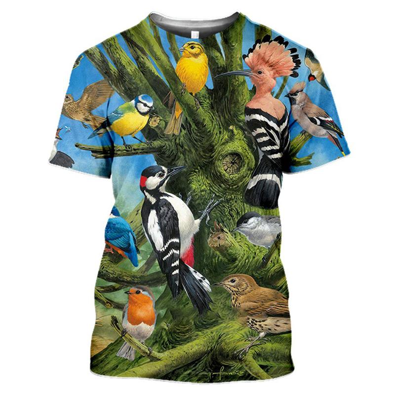 Colorful Animal Parrot T-Shirt Men's Clothing Crew Neck 3D Print Fun Birds Hip-Hop Harajuku Style Printed Top