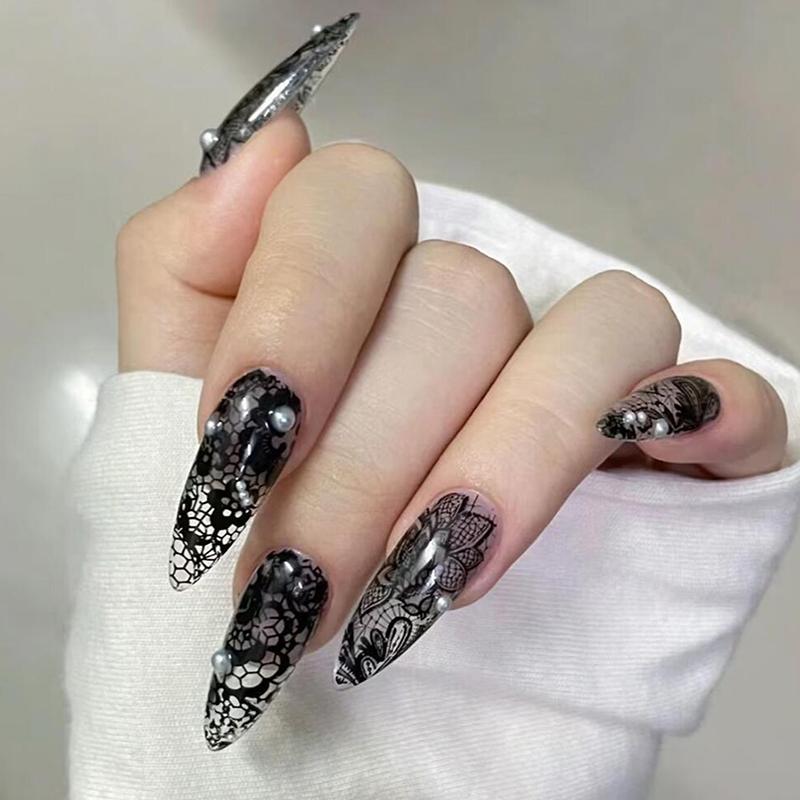 1/10 Rotolo Elegante Bianco Nero Pizzo Fiore Unghie Foil da Trasferimento Fantasia Retrò Floreale Cielo Stellato Carta Adesiva Manicure Accessori