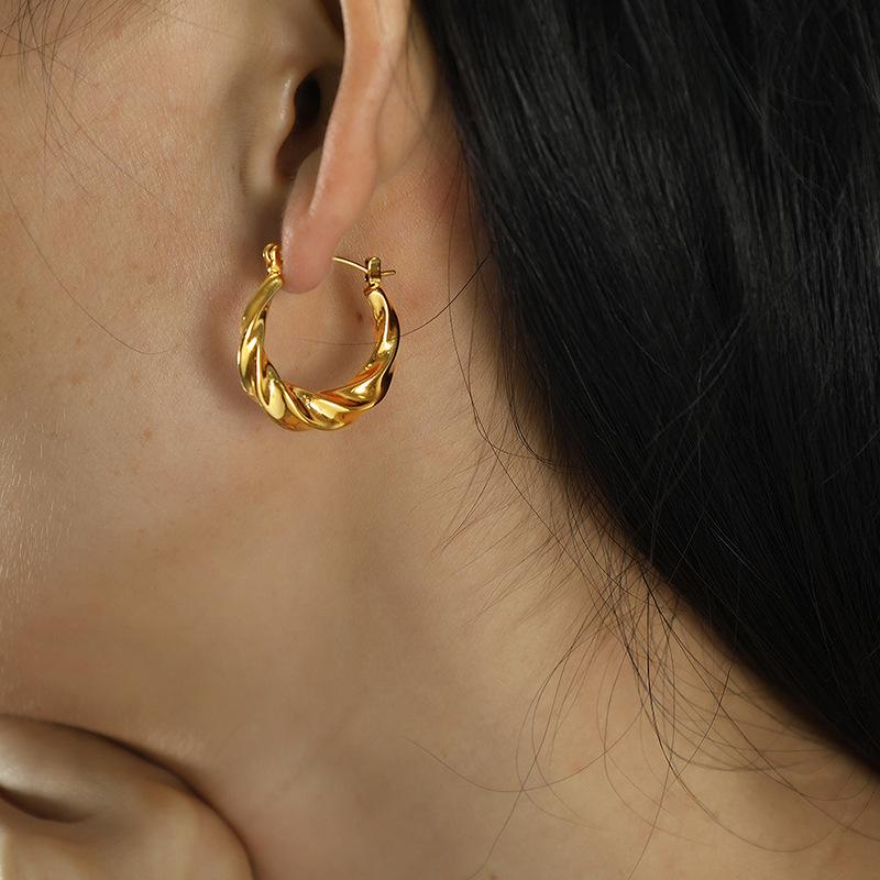 Серьга-кольцо Минималистичная Холодный стиль Универсальные Серьги Позолоченные 18 карат Золотые Серьги Обвивающие Серьги