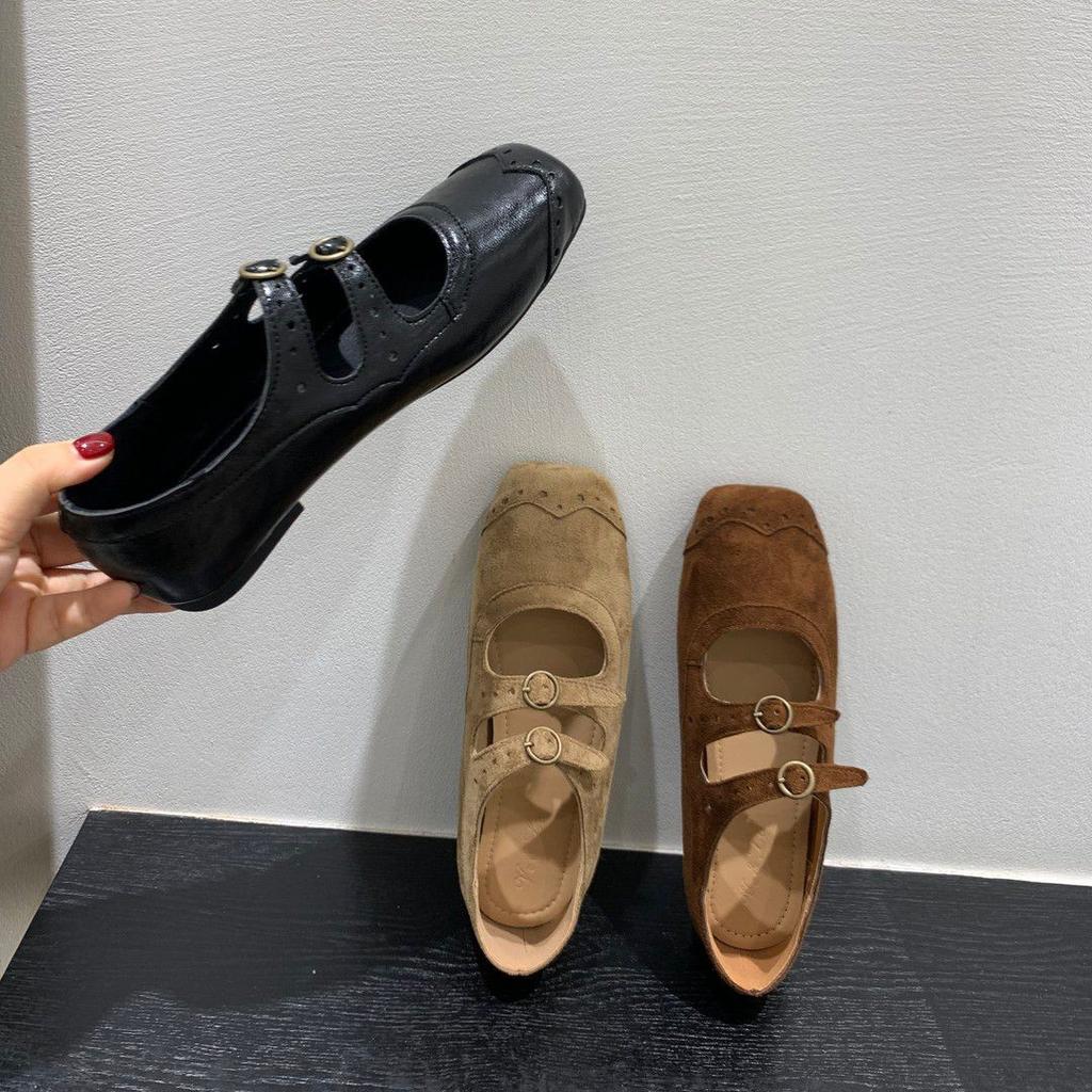 Retro Brown Square Head Mary Jane Shoes Ballet Shoes Women's 2025 New Korean Version French Shallow Mouth Single Shoes Women's Shoes