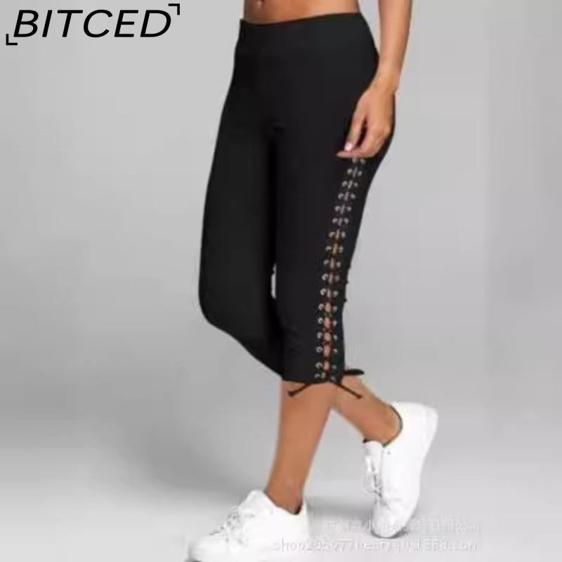 BITCED S-5XL Damen High Waist Cropped Hosen Elastische Bandage Leggings Nahtlose Fitness Sporthose Übergröße
