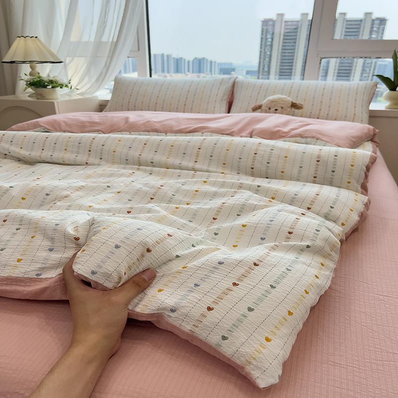 Tištěná čtyřdílná sada na postel, Měkká a zesílená, šetrná k pokožce, Praná povlečení na přikrývku, Sada prostěradel