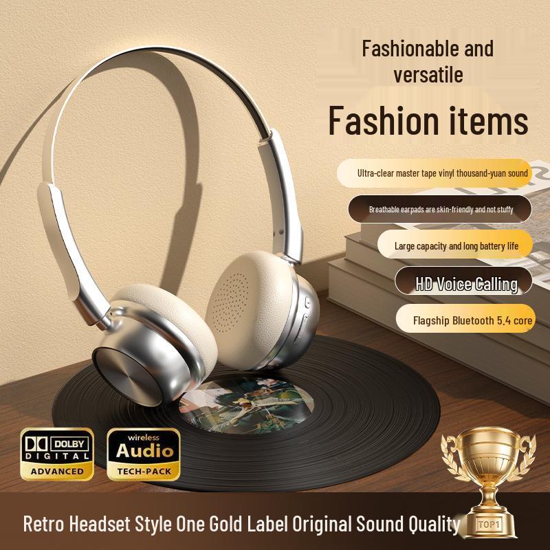 

CR-20 Myllard Retro Over-Ear Bluetooth 5.4 Headphones with Extended Battery Life бежевий