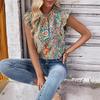 Summer Women's Shirt Retro Ethnic Style Print Short-sleeved Top Art Color T-shirt